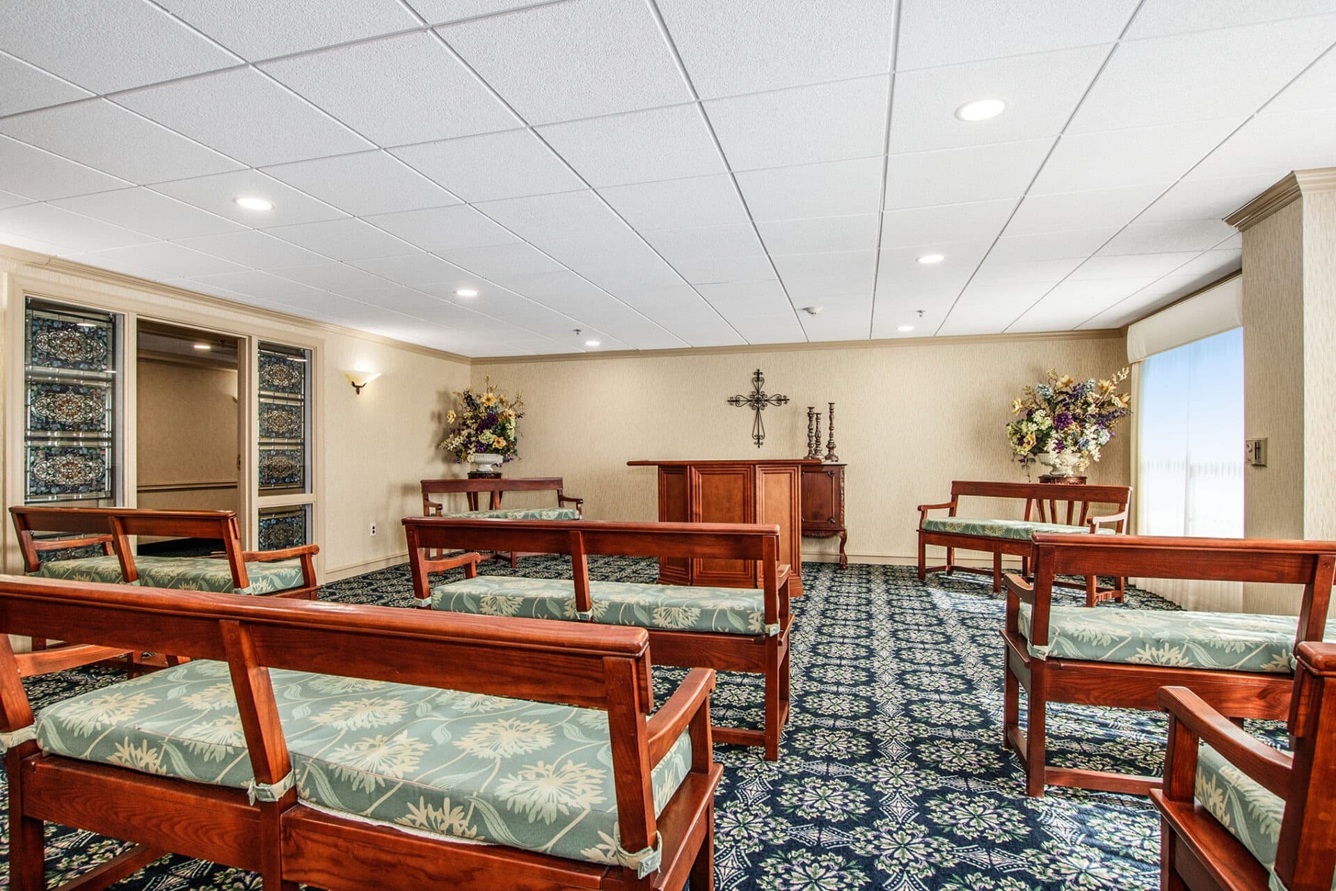 Parkway chapel with seating and altar for resident services