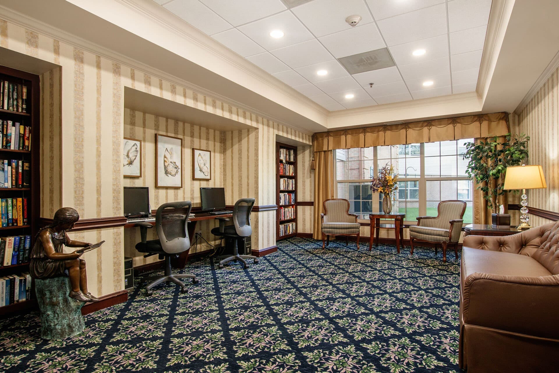 Parkway library with bookshelves and reading tables