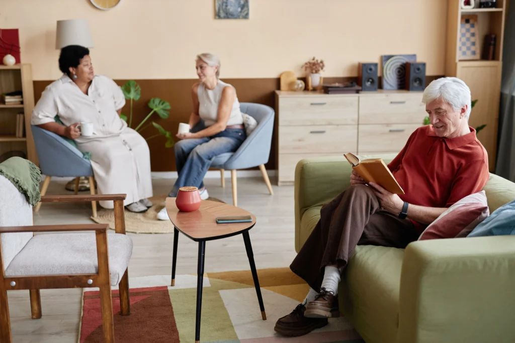 Senior people in a living room, senior living community
